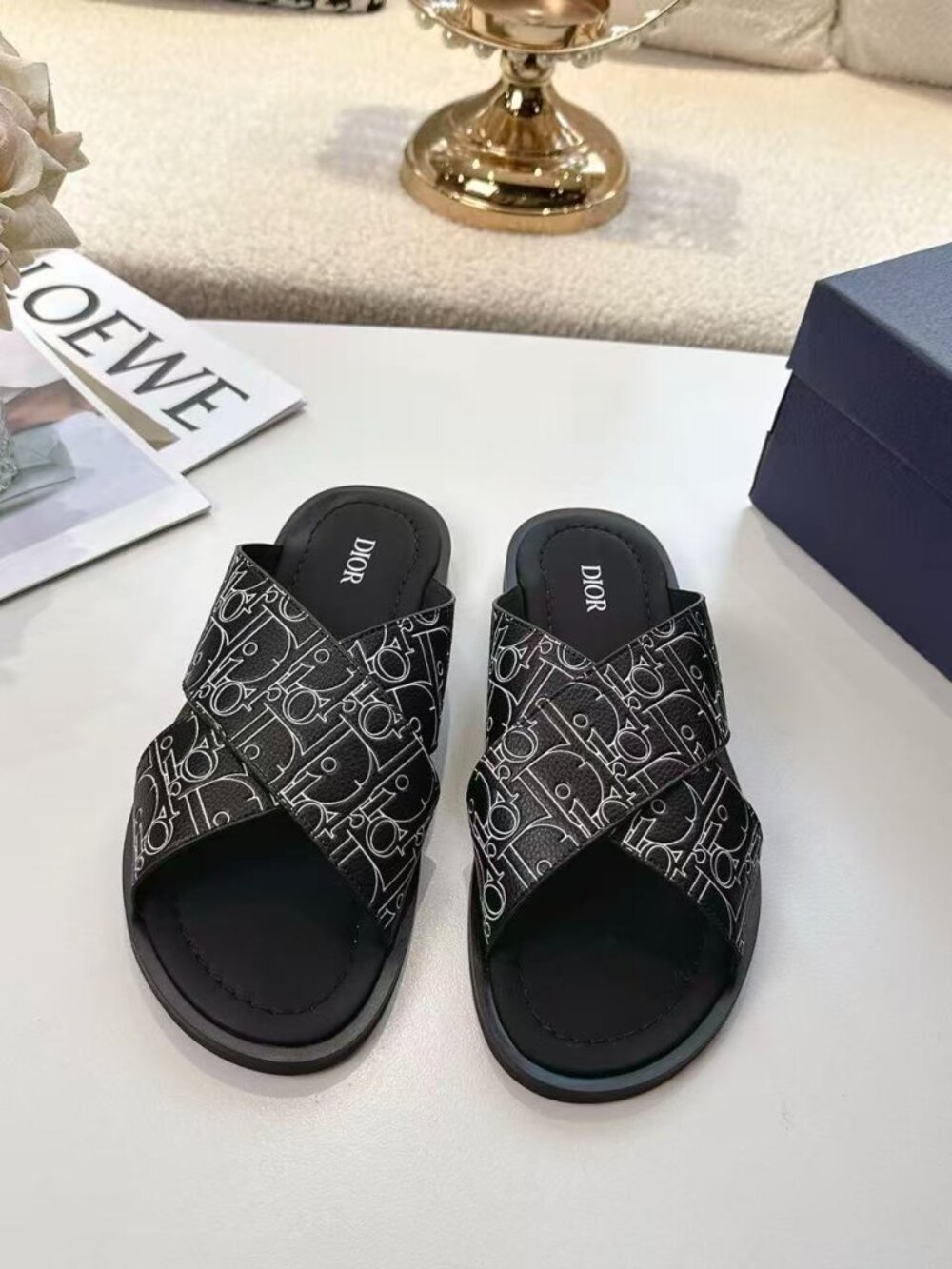 Dior Cross‑Strap Oblique Slides